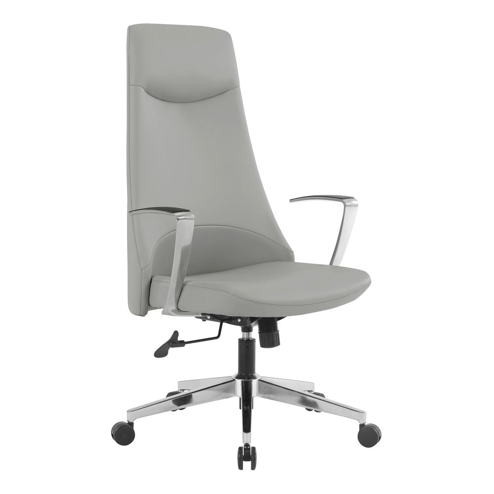 High Back Antimicrobial Fabric Chair with Fixed Padded Aluminum Arms and Chrome Base in Dillon Steel. Picture 1