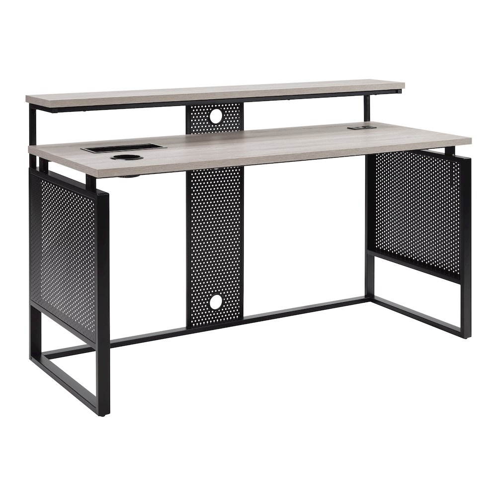 Ace 60" Desk with Hutch in Grey Taupe Top and Matte Black Frame. Picture 1