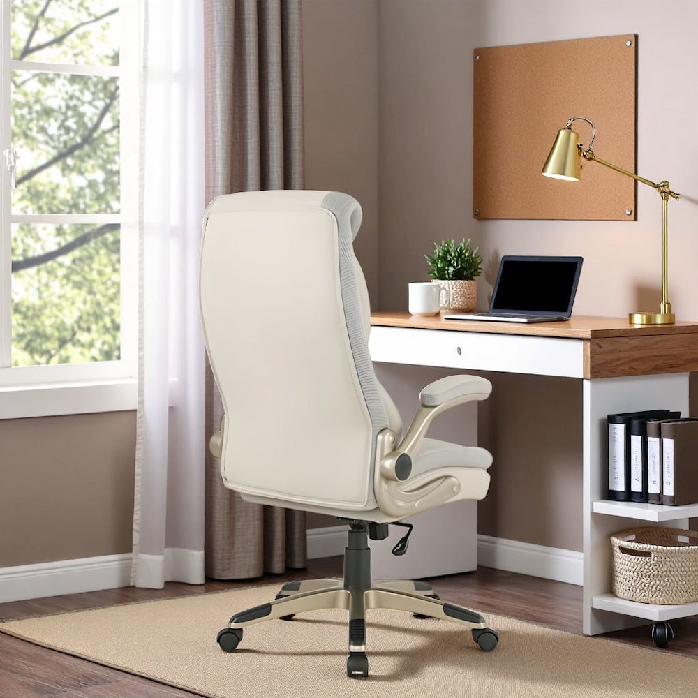 Taupe Bonded Leather Executive Chair With Cocoa Coated Base and Wheels. Picture 3