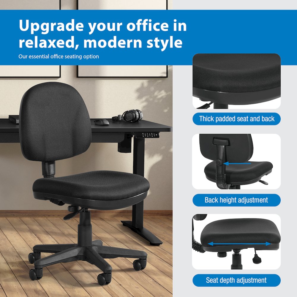 Sculptured Task Chair With Thick Padded Seat and Back in Icon black Fabric. Picture 9