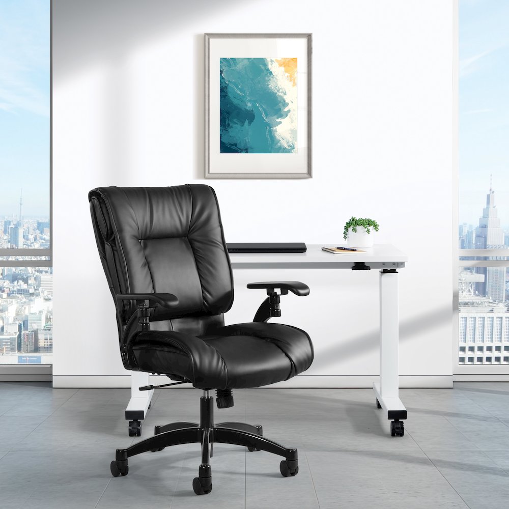 Black Leather Conference Chair with Cantilever Arms, Steel Base. Picture 2