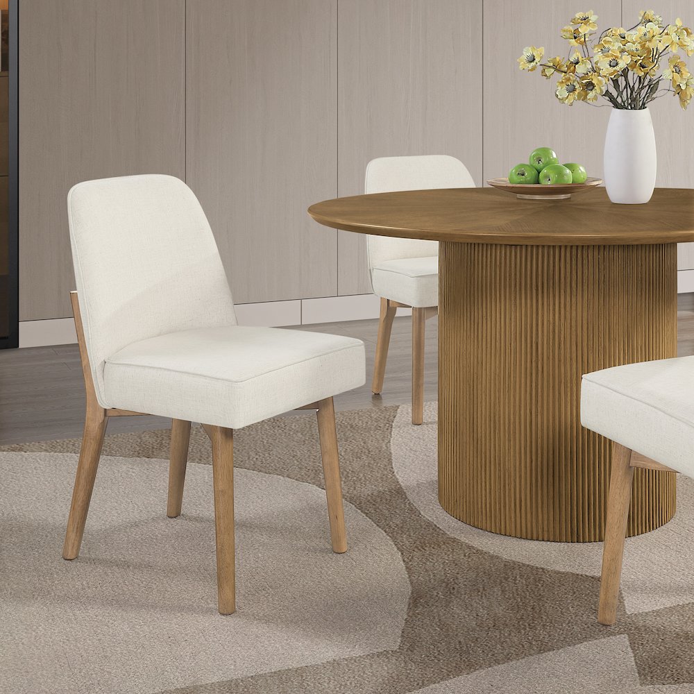 Jada Dining Chair 2-Pack in Linen Fabric with Oak Finish Wood. Picture 8
