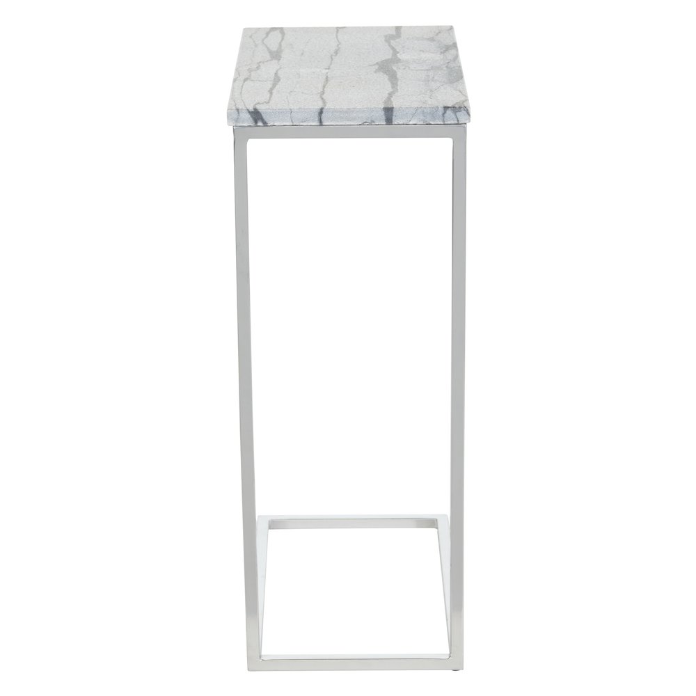 Solid Grey Marble Top C-Table with Chrome Metal Base 2-Pack. Picture 6