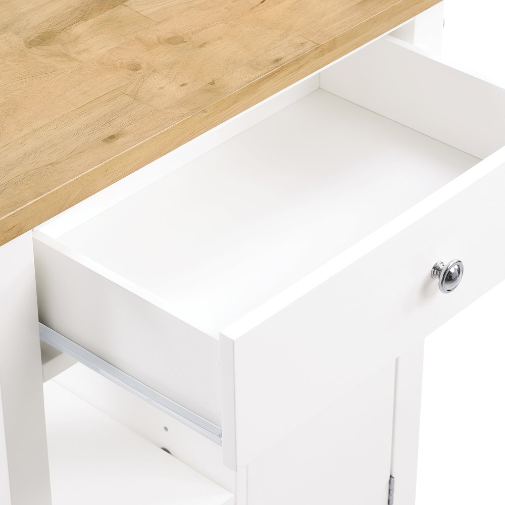 Derry Kitchen Cart with Natural Butcher Block Top With White Finish. Picture 7