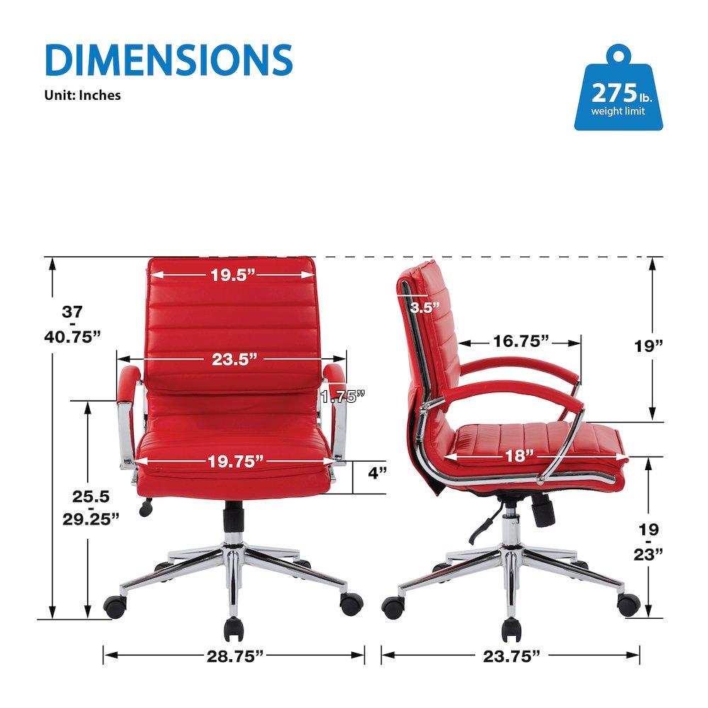 Mid-Back Manager’s Faux Leather Chair with Chrome Base, Removable Arm Sleeves.. Picture 8