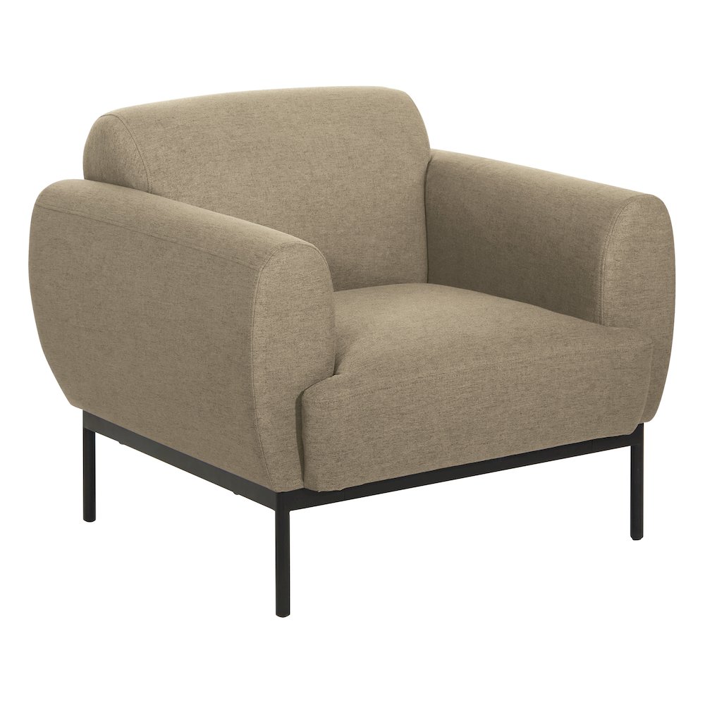 Delta Armchair in Taupe Fabric with Black Metal Legs. Picture 1