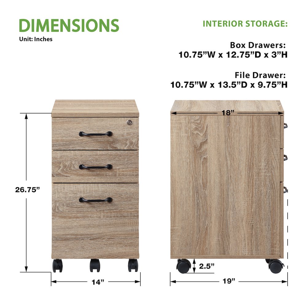 Ace 3 Drawer Mobile File in River Oak Finish. Picture 8