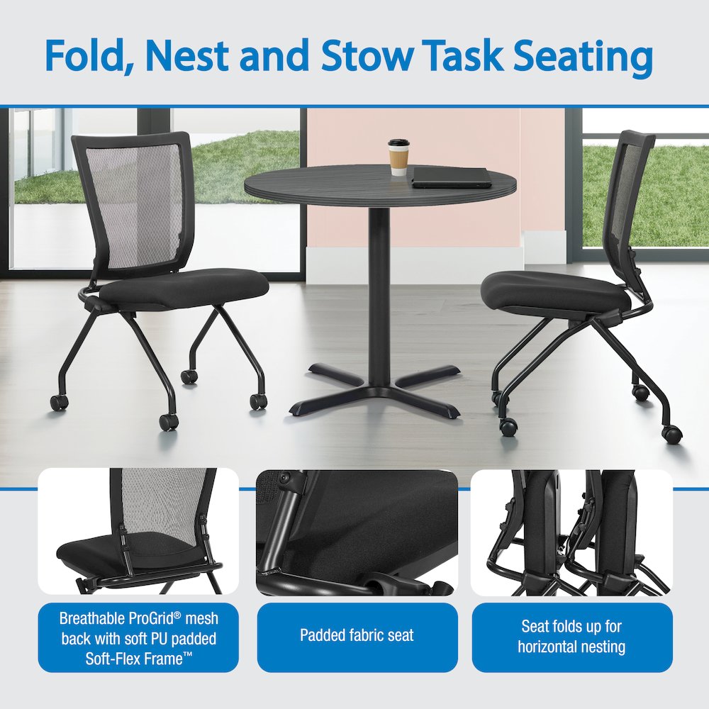 PU Padded Back Soft-Flex Frame Progrid Mesh Back Armless Folding Chair. Picture 13