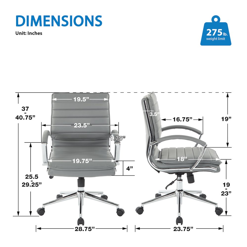 Mid-Back Manager’s Faux Leather Chair with Chrome Base, Removable Arm Sleeves.. Picture 8