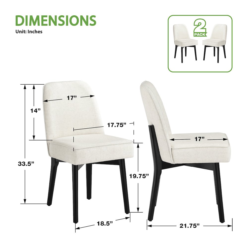 Jada Dining Chair 2-Pack in Linen Fabric with Black Finish Wood. Picture 4