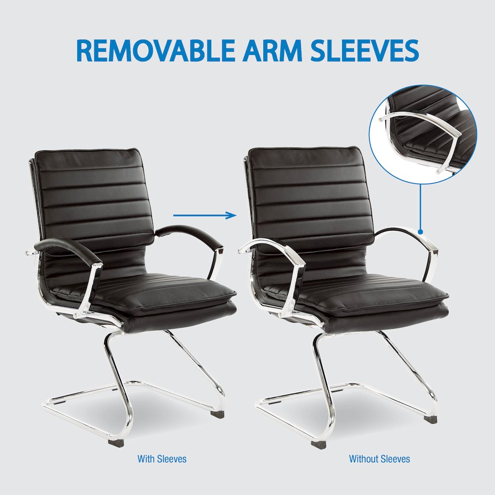 Guest Faux Leather Chair with Chrome Base and Includes Removable Arm Sleeves. Picture 10