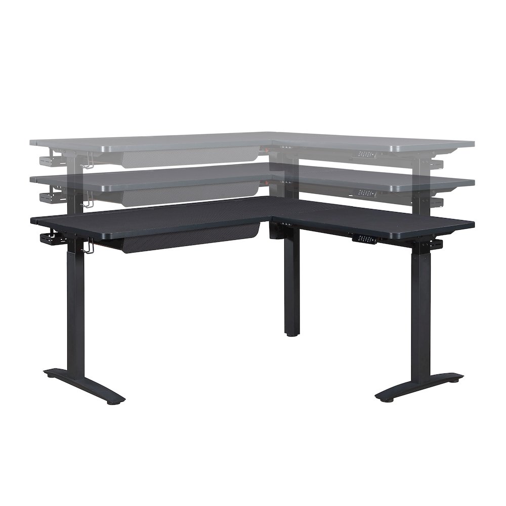 Kilo L-Shape Electric Lift Gaming Desk in Grey Carbon Fiber Finish. Picture 2