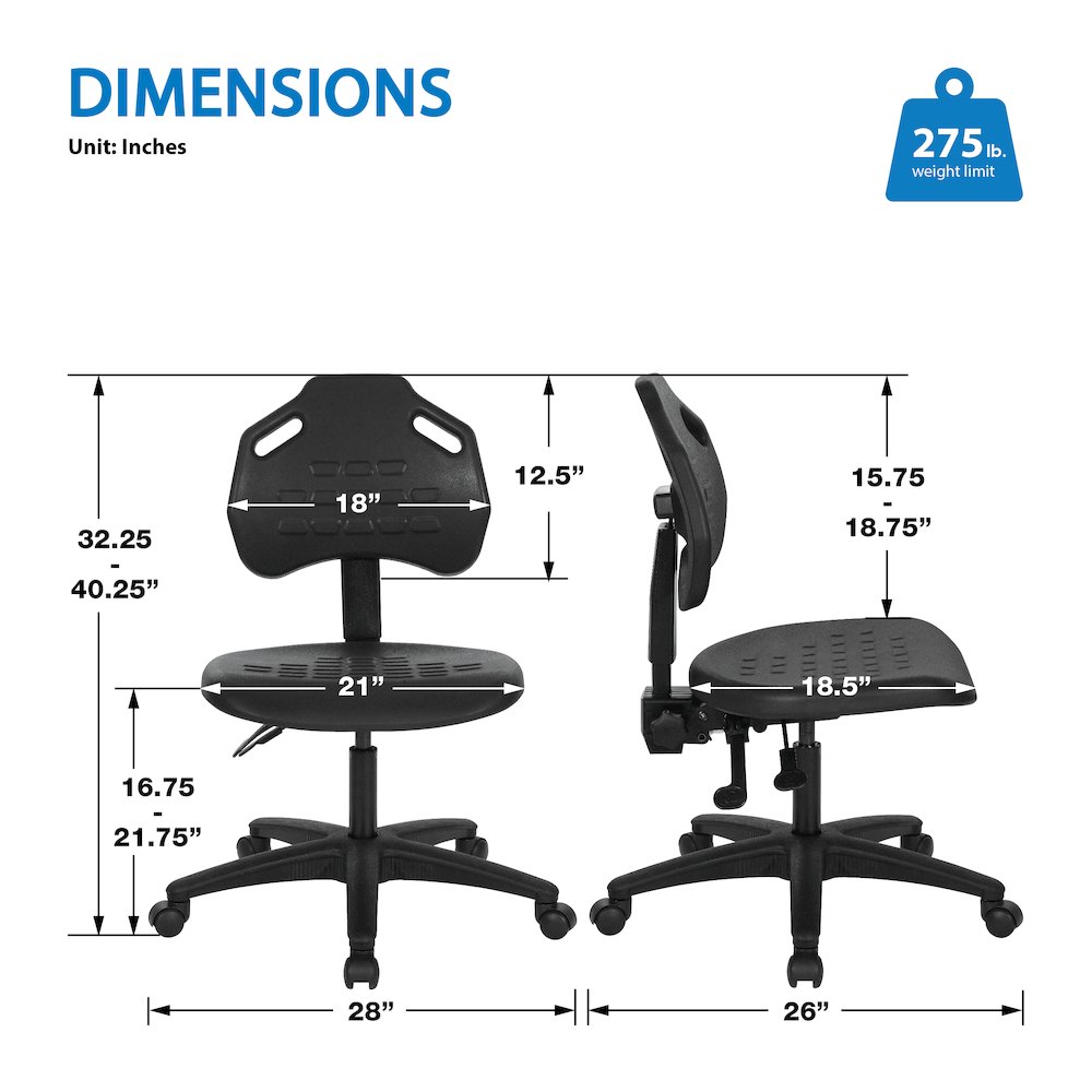 Black Self Skinned Urethane Task Chair Seat With Tilt Back Angel Adjustable. Picture 2