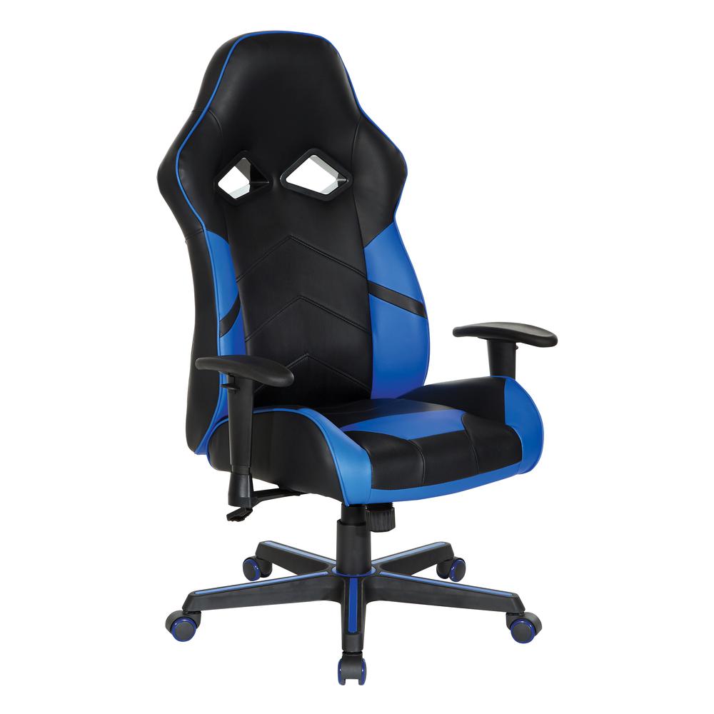 Vapor Gaming Chair in Black Faux Leather with Blue Accents, VPR25-BL. Picture 1