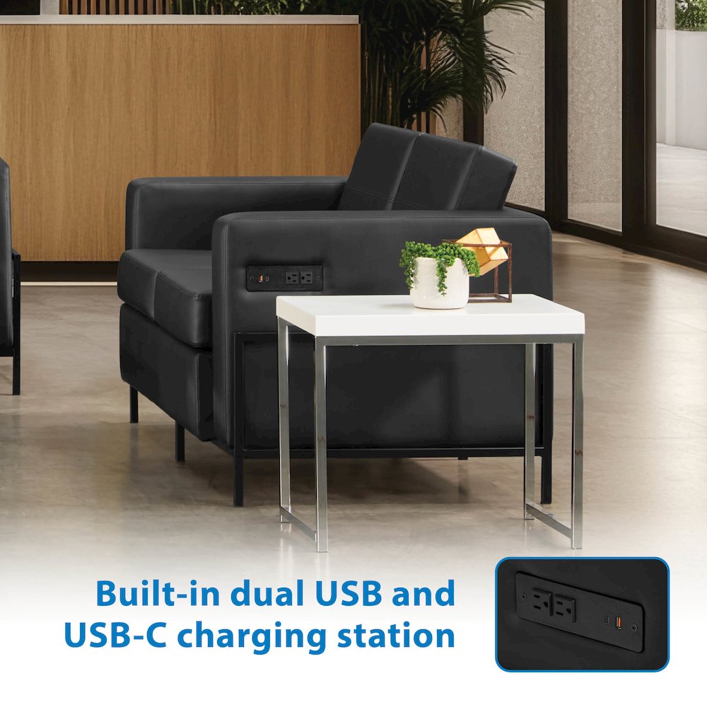Arctic Loveseat in Black Faux Leather with USB and USB-C Charging Stations. Picture 13