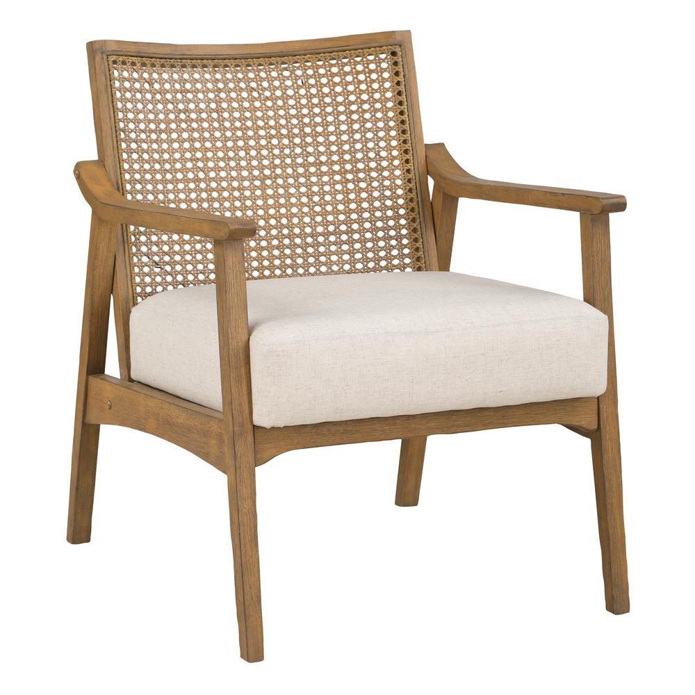 Alaina Cane Back Arm Chair in Linen Fabric with Coastal Wash. Picture 1