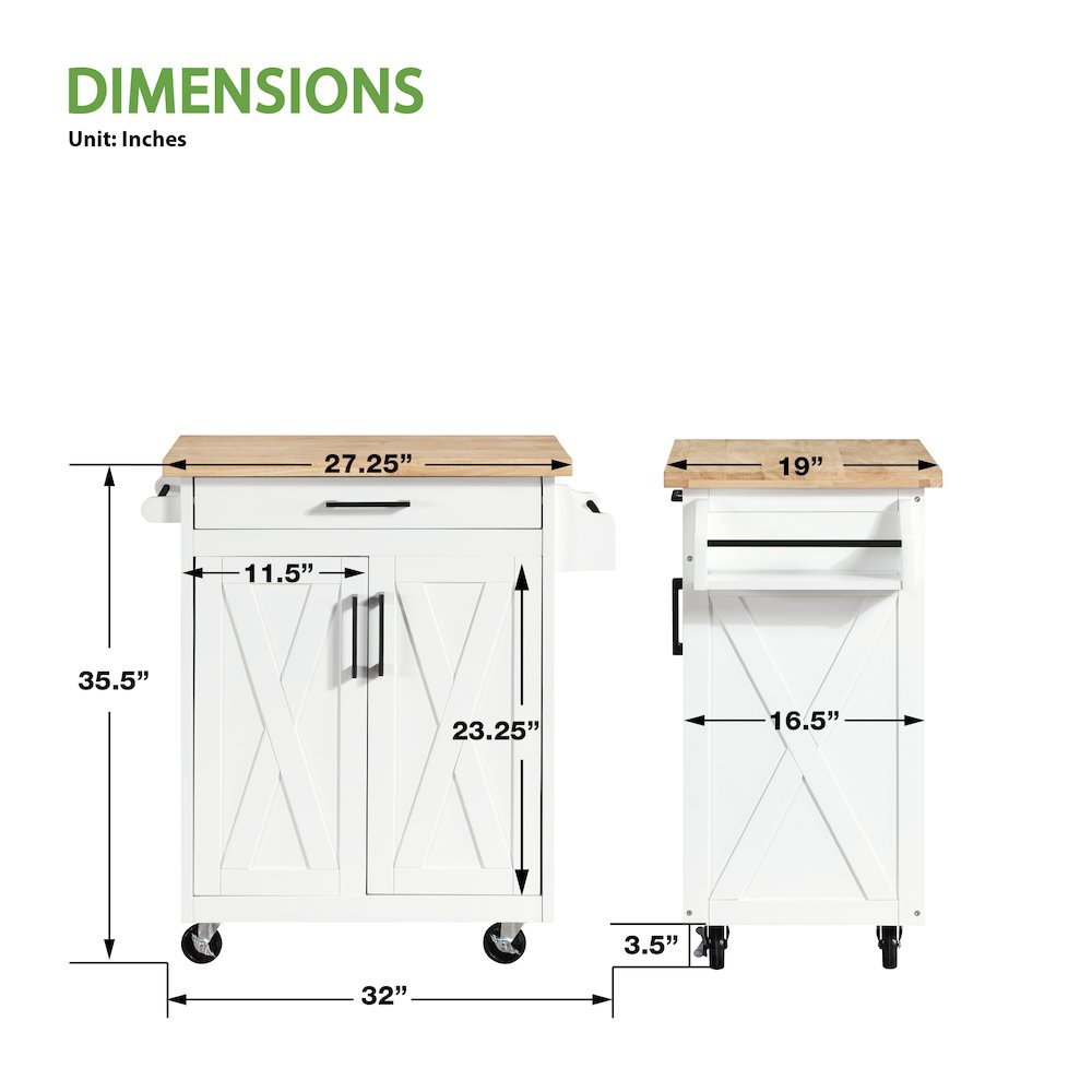 Bolten Kitchen Cart in White FInish. Picture 2