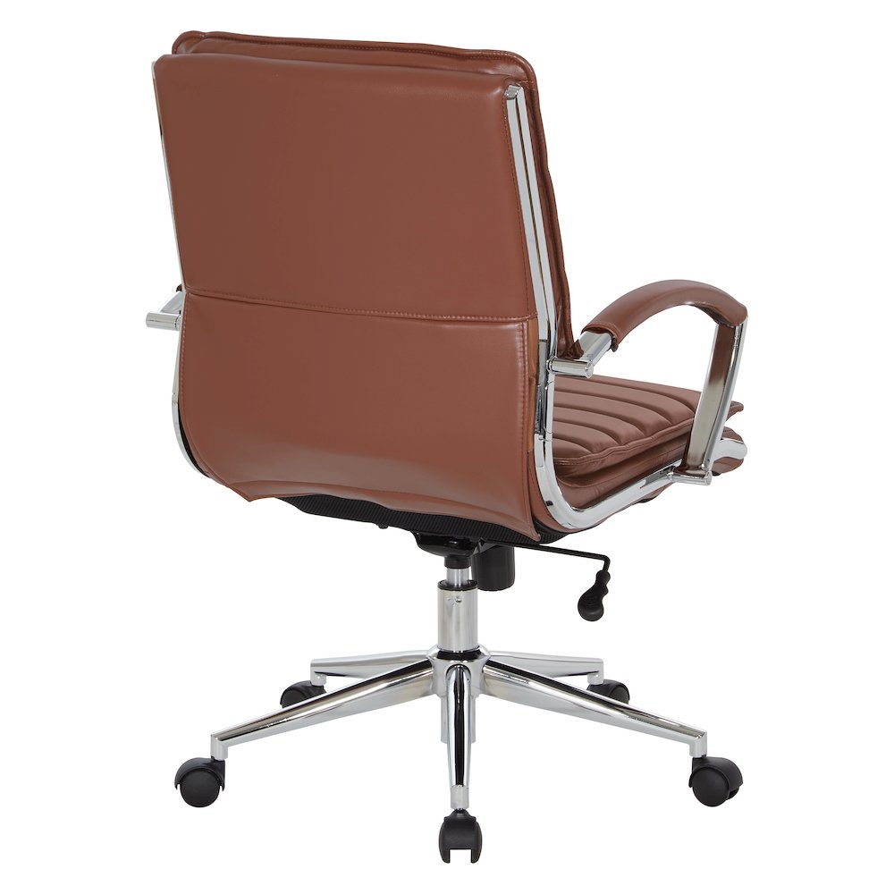 Mid-Back Manager's Chair in Saddle Faux Leather, Chrome Arms & Base. Picture 5