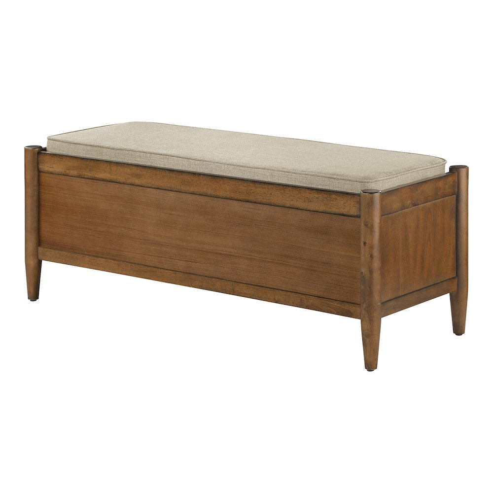 Marilyn Storage Bench with Walnut Wood finished and Brown Fabric Padded seat. Picture 5
