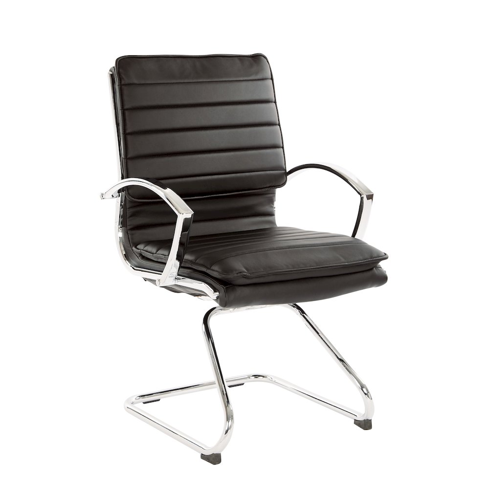 Guest Faux Leather Chair with Chrome Base and Includes Removable Arm Sleeves. Picture 1