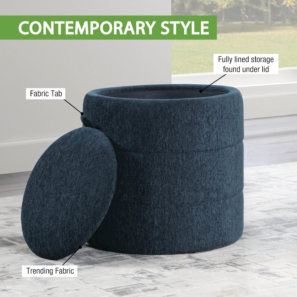 Katheryn Storage Bench in Azure Fabric with Spice Finish Legs. Picture 10