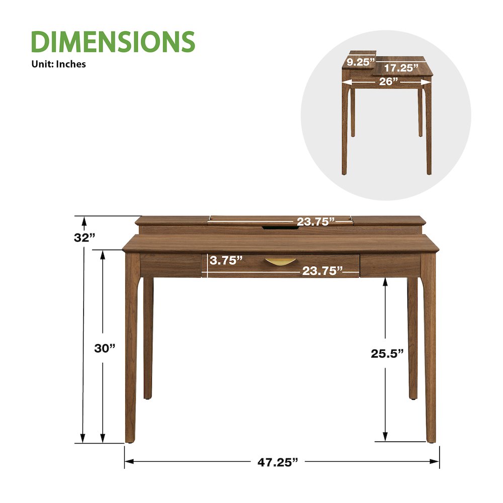 Angelina Desk with Shelf Storage Hutch with Majestic Walnut Finish. Picture 8