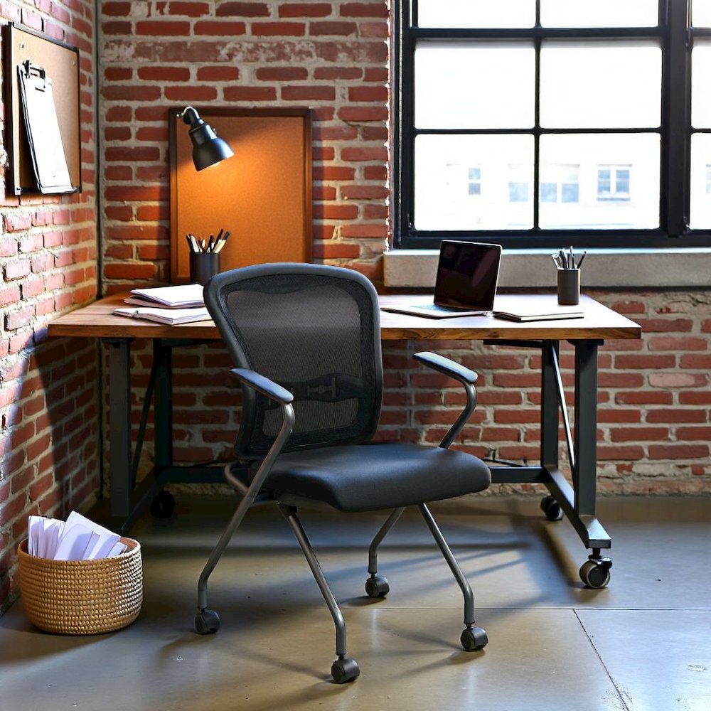 Black Foldable Office Chair, Set of 2 – Reception and Conference Room Seating. Picture 3