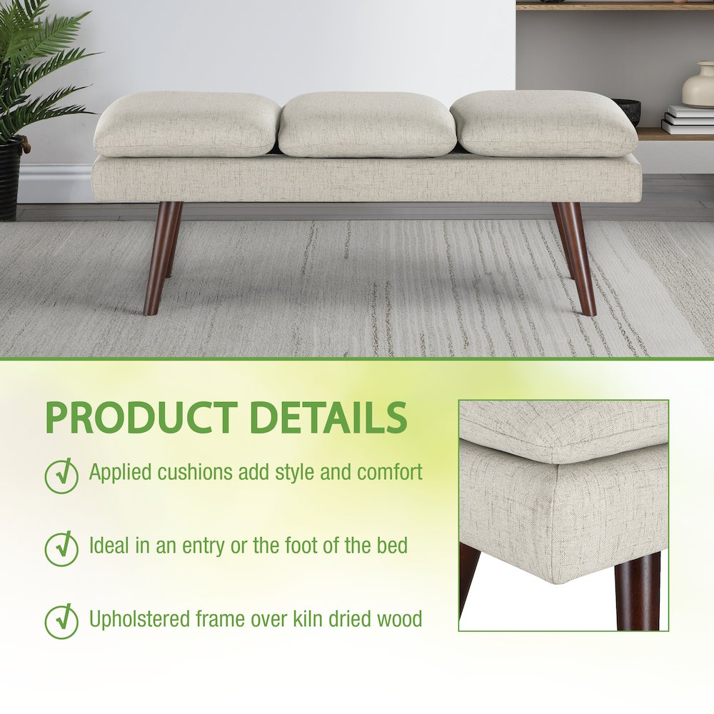 Amanda 54" Mid-Century Bench in Linen Fabric. Picture 8