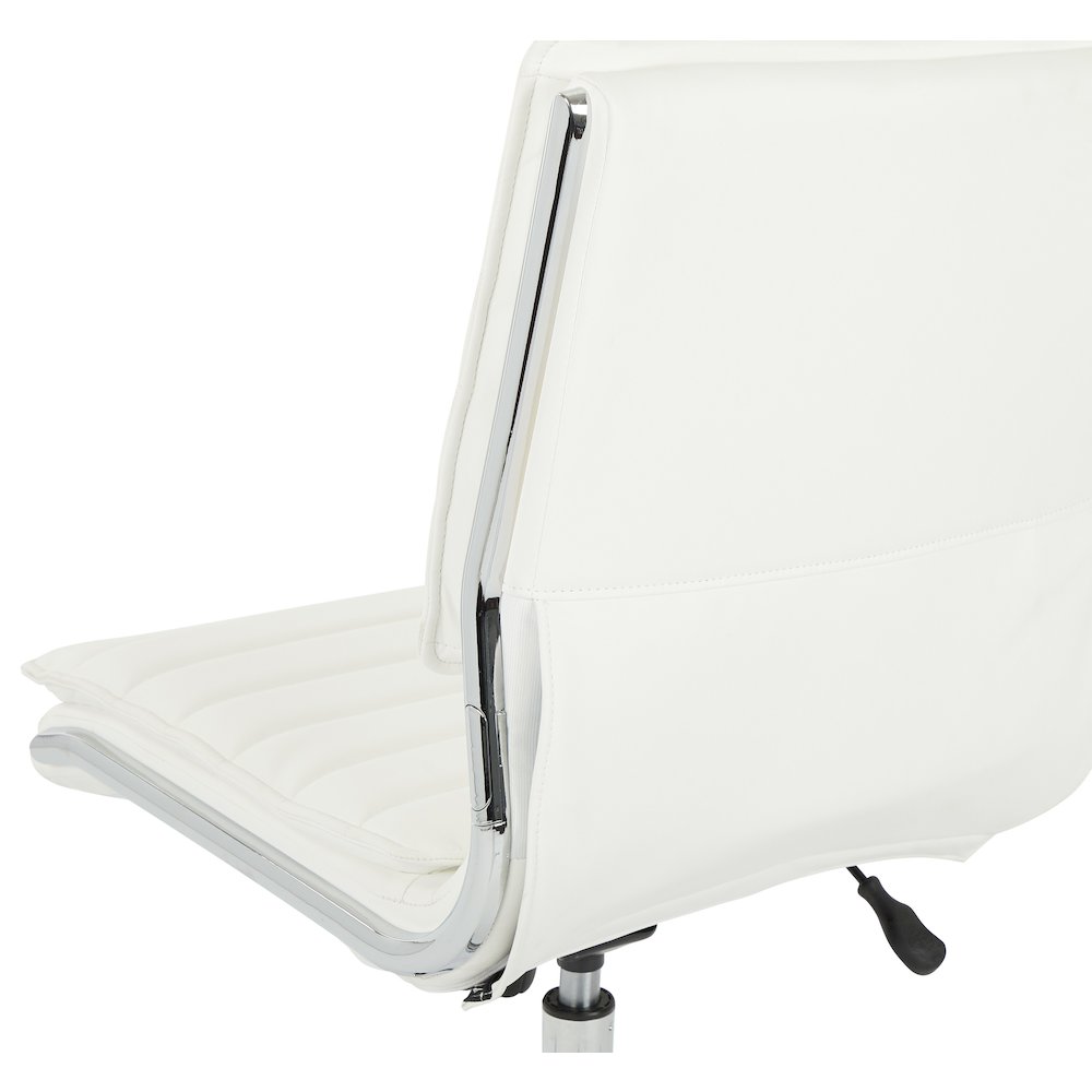 Armless Mid Back Manager's Faux Leather Chair in White with Chrome Base.. Picture 9