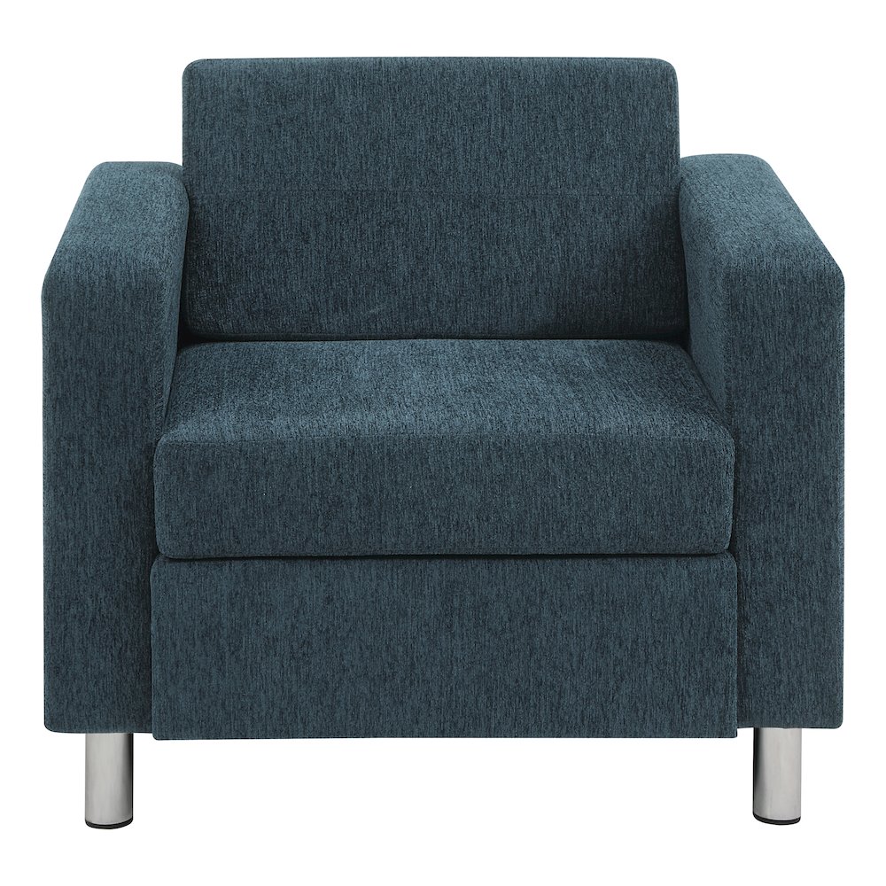 Pacific Armchair in Navy Fabric with Chrome Legs. Picture 4