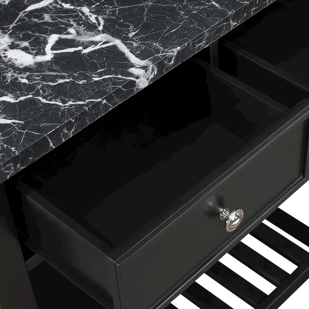Litchfield Kitchen Cart With Faux Marble Top in Black Finish. Picture 7