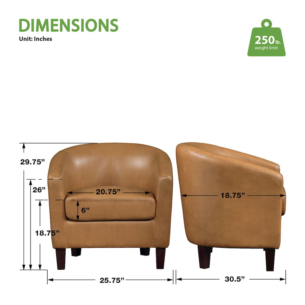 Ethan Tub Chair in Camel Faux Leather with Dark Espresso Wood Legs. Picture 9