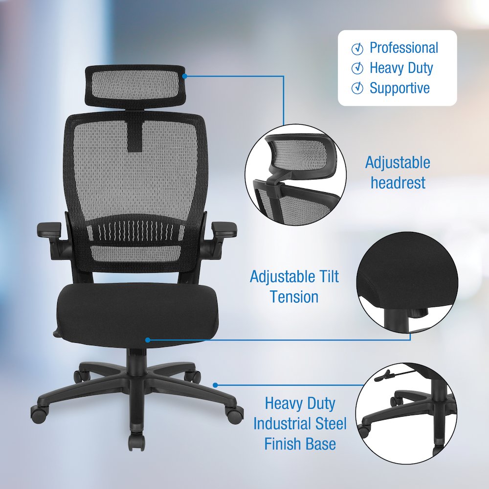 Managers Chair With Mesh Back In Black Fabric Seat Molded Foam. Picture 14