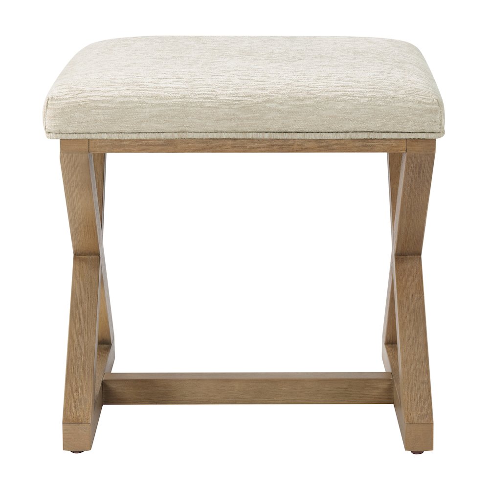 Carson X-Frame Stool in Linen Fabric and Medium Oak Finish Wood. Picture 2