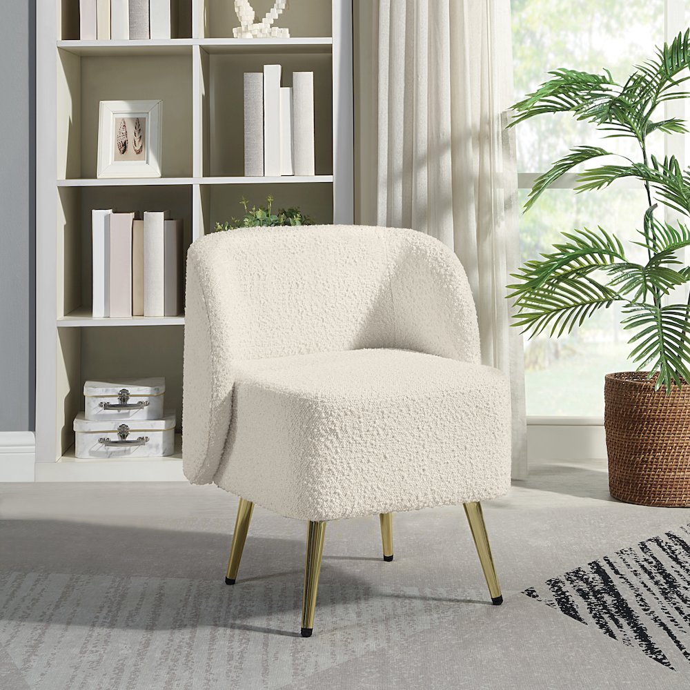 Abrina Vanity Chair in Textured Cream Fabric with Gold Legs. Picture 6