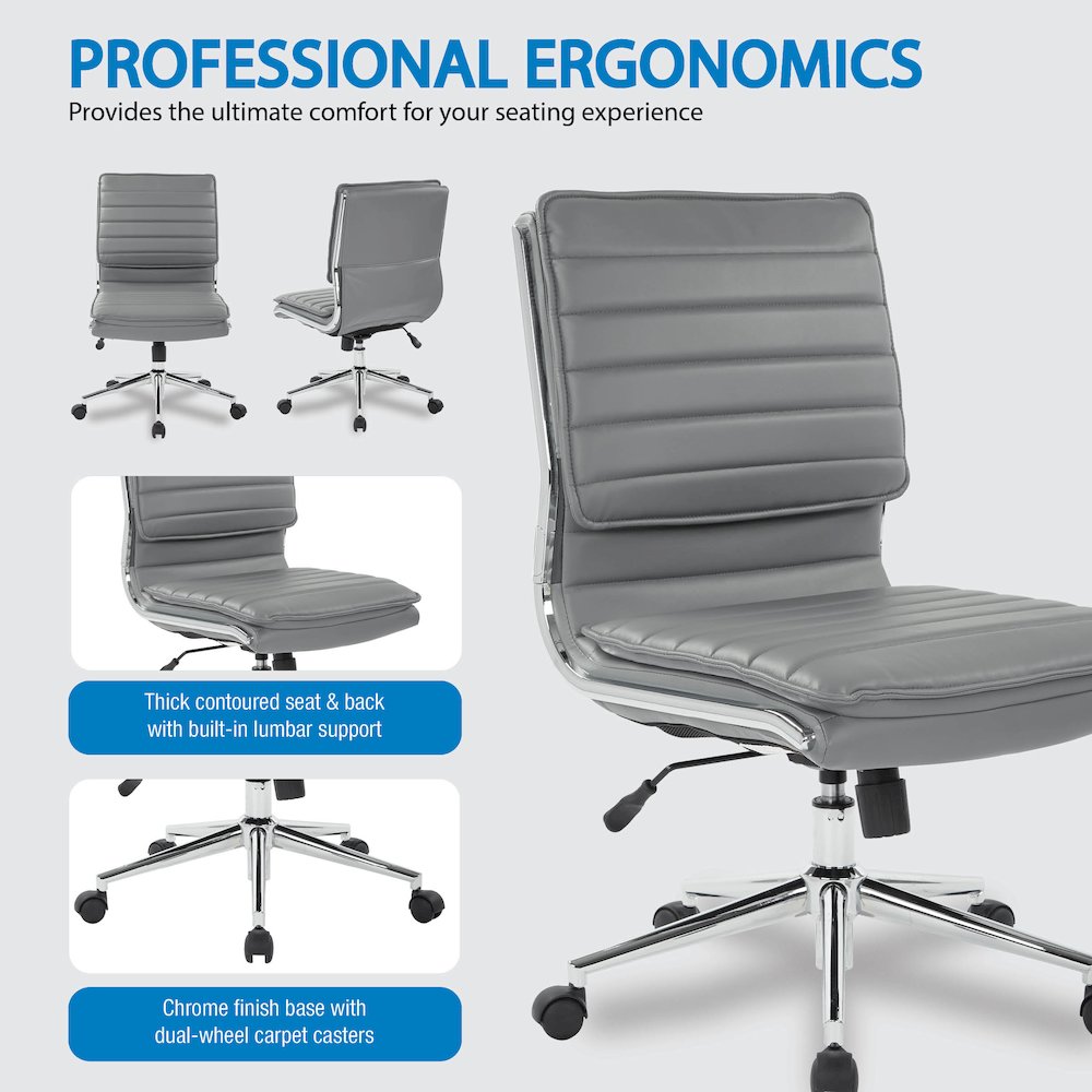 Armless Mid Back Manager's Faux Leather Chair in Charcoal with Chrome Base.. Picture 9