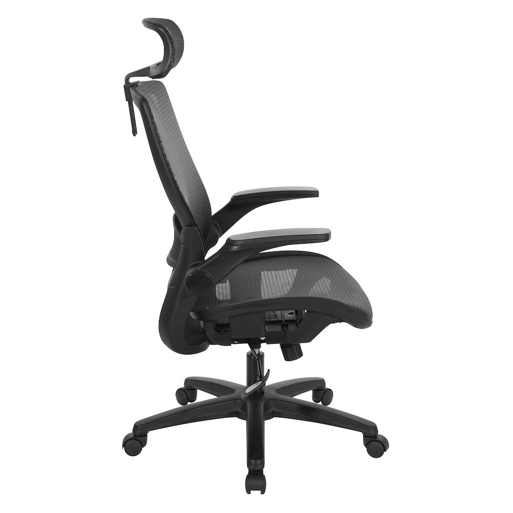 Managers Chair With Mesh Back And Seat And Adjustable Flip Arms And Headrest. Picture 5