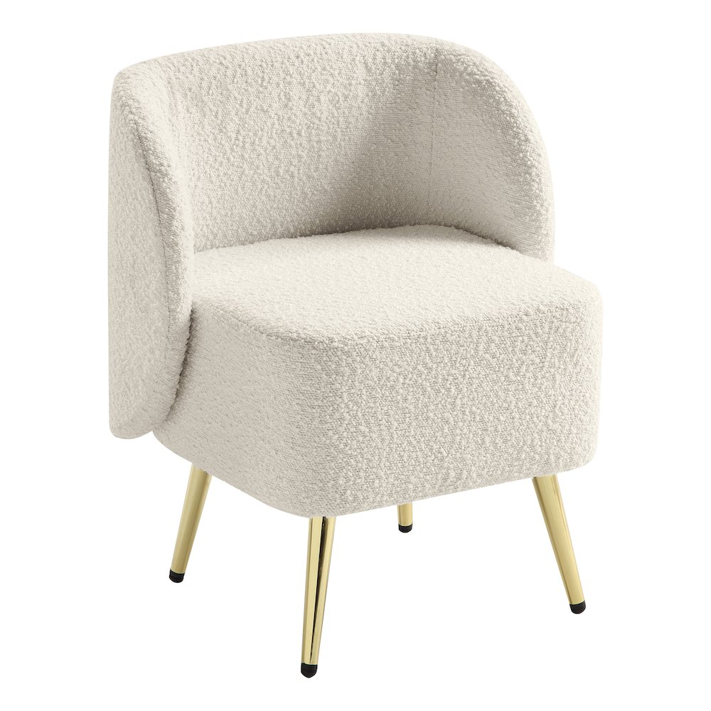 Abrina Vanity Chair in Textured Cream Fabric with Gold Legs. Picture 1