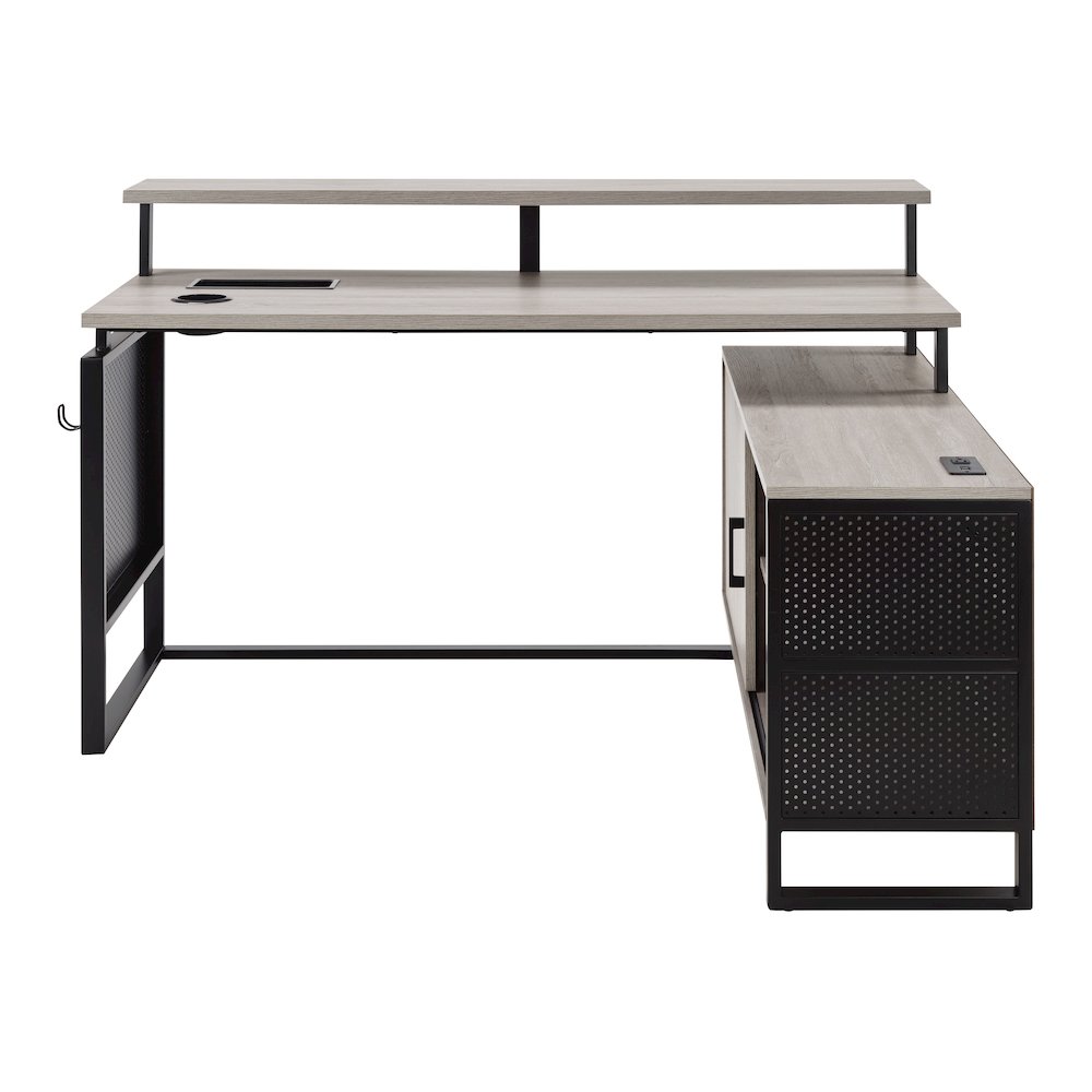 Ace 60"x 50" L-Shape Desk in Grey Taupe Top and Matte Black Frame. Picture 2