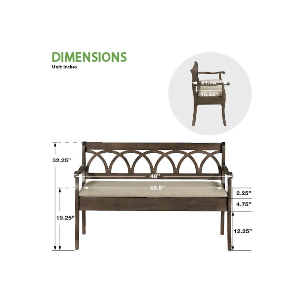 Coventry Storage Bench in Dark Walnut Finish Frame and Beige Seat Cushion K/D. Picture 3