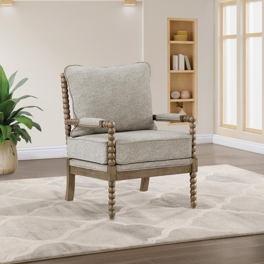 Fletcher Spindle Chair in Fog Fabric with Rustic Brown Finish. Picture 9