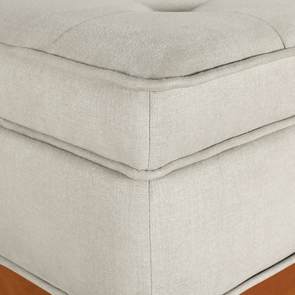 Katheryn Storage Bench in Wheat Fabric with Spice Finish Legs. Picture 8