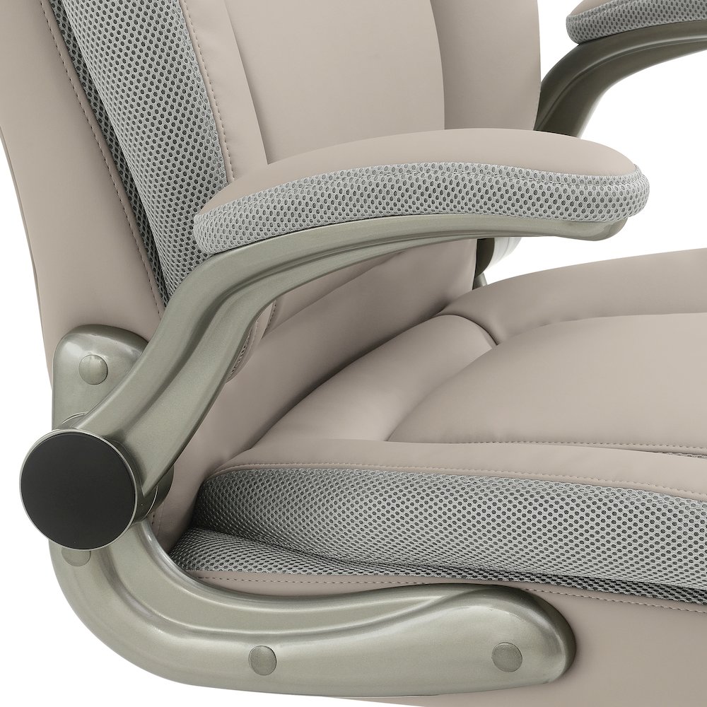 Taupe Leather Big & Tall Chair with Padded Flip Arms and Titanium Base. Picture 9
