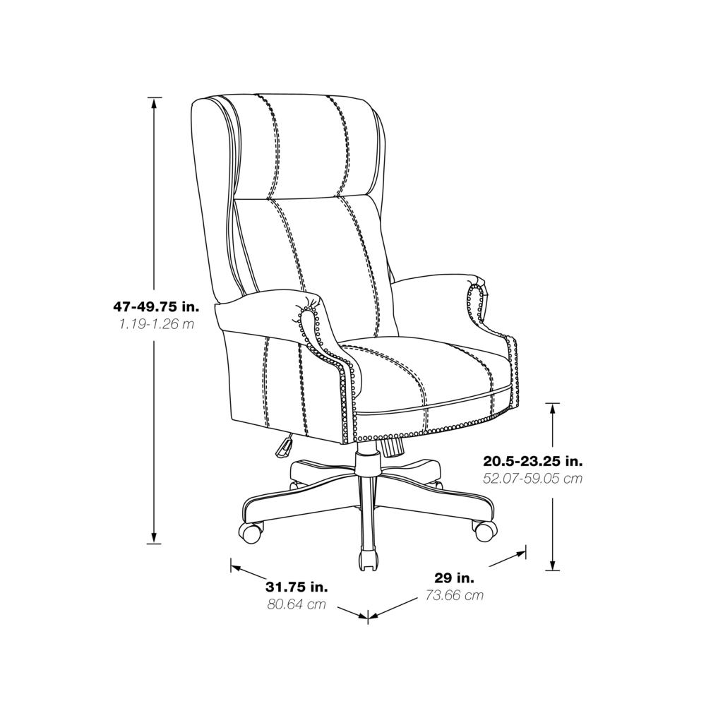 Traditional Executive High Back Chair with Black Vinyl and Brass Finish Nail Trim Upholstery, TEX280-3. Picture 2