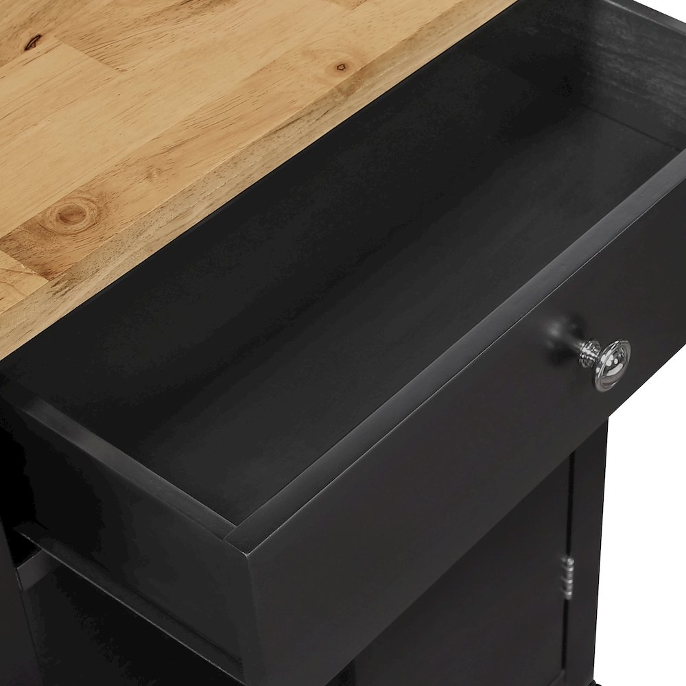Derry Kitchen Cart with Natural Butcher Block Top With Black Finish. Picture 7
