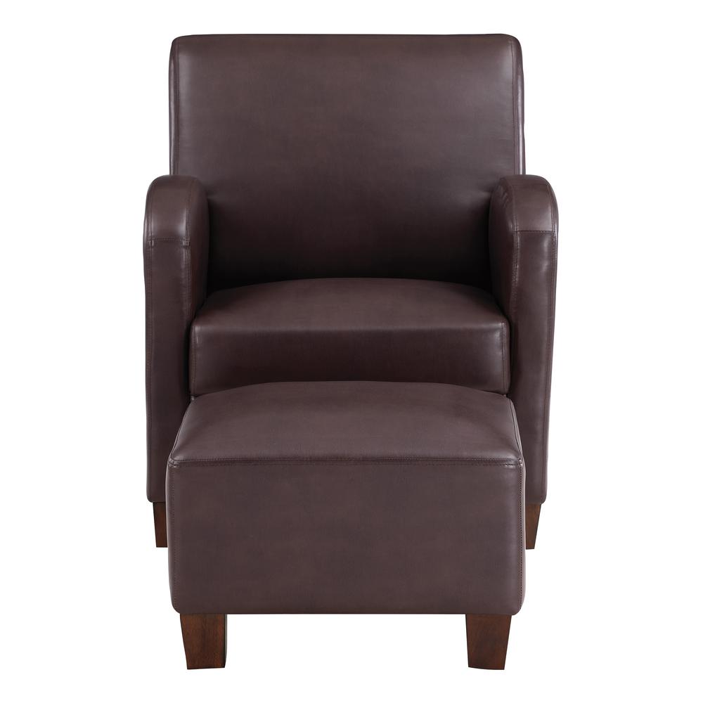 Aiden Chair & Ottoman Cocoa Faux Leather with Medium Espresso Legs, ADN-PD24. Picture 3