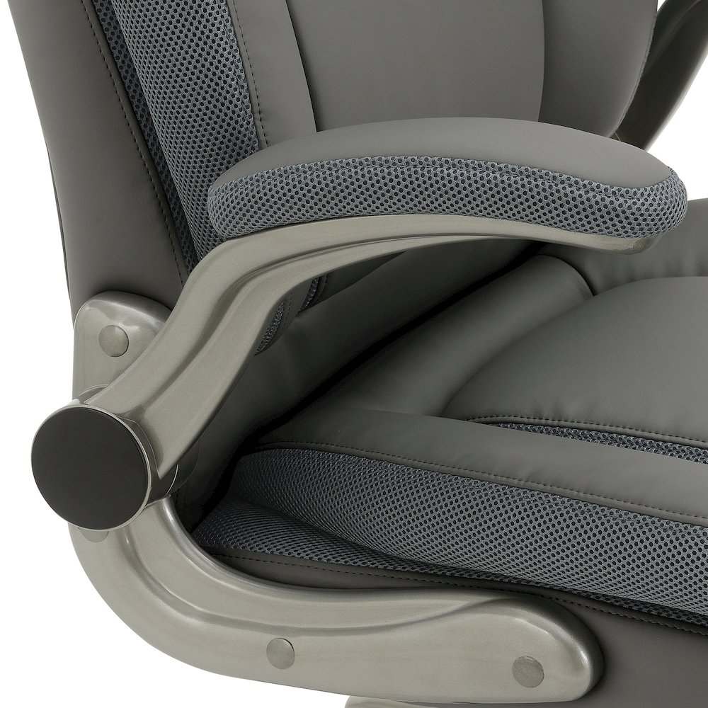 Grey Leather Big & Tall Chair with Padded Flip Arms and Titanium Base. Picture 9