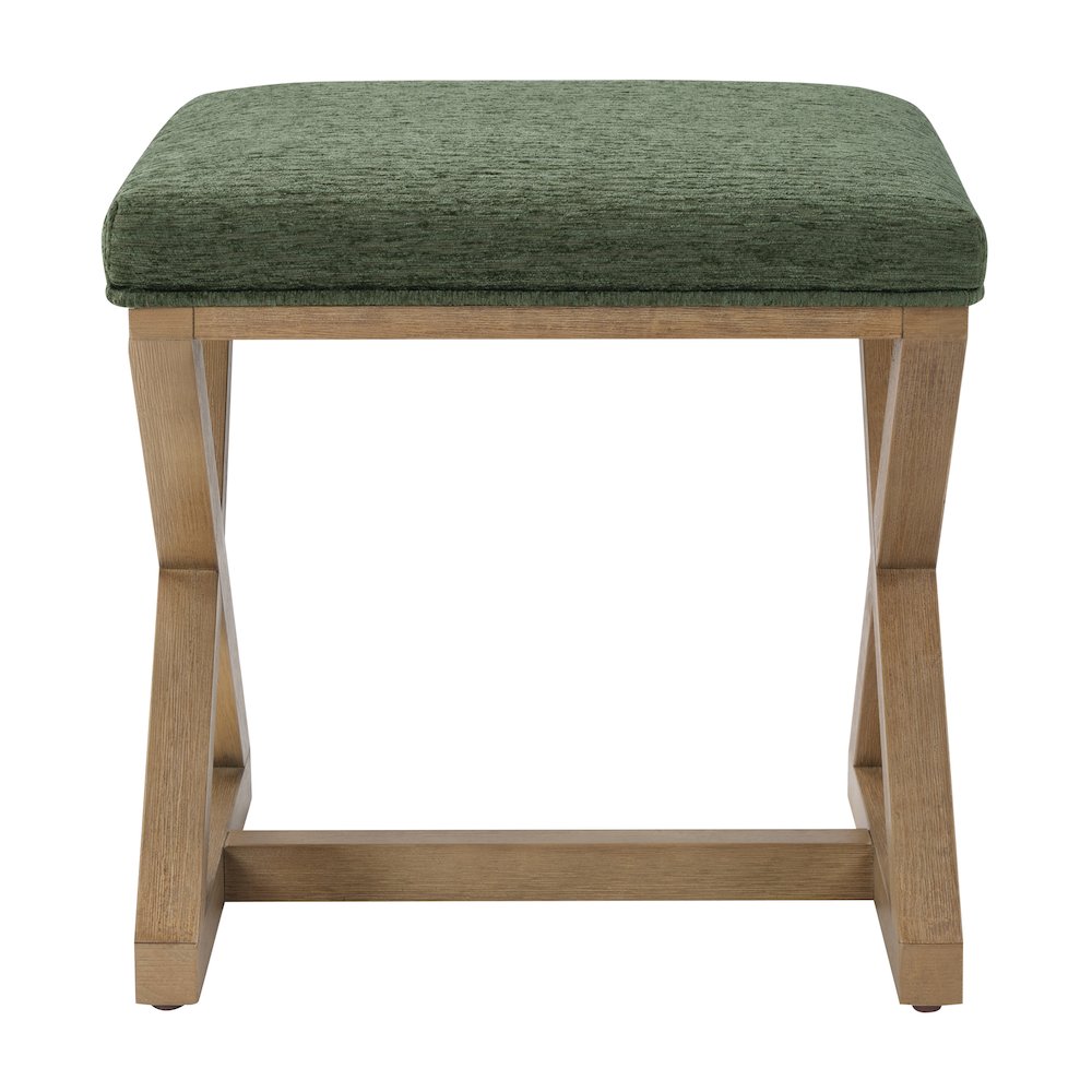 Carson X-Frame Stool in Pine Fabric and Medium Oak Finish Wood. Picture 2