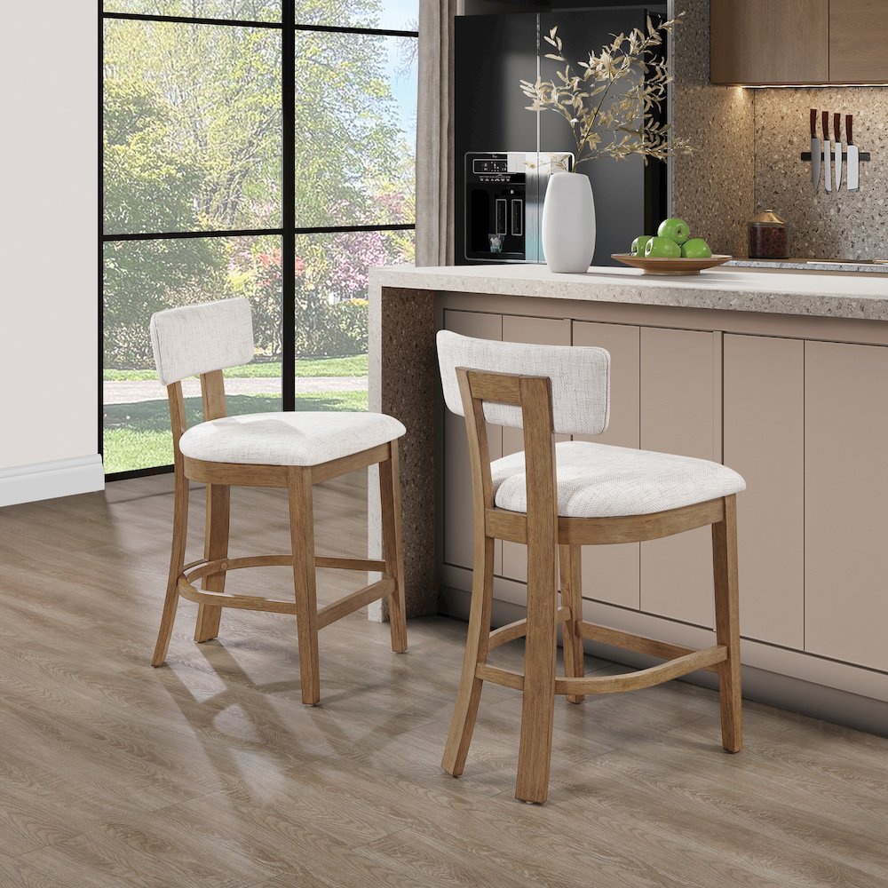 Hanson 26" Counter Stool with Linen Fabric and Medium Oak Wood, 2-Pack. Picture 8