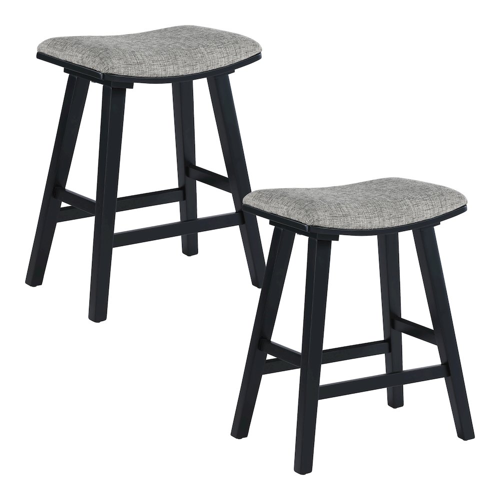 Coley 24" Saddle Stool 2-Pack With Graphite Fabric Seat And Black Wash Frame. Picture 1
